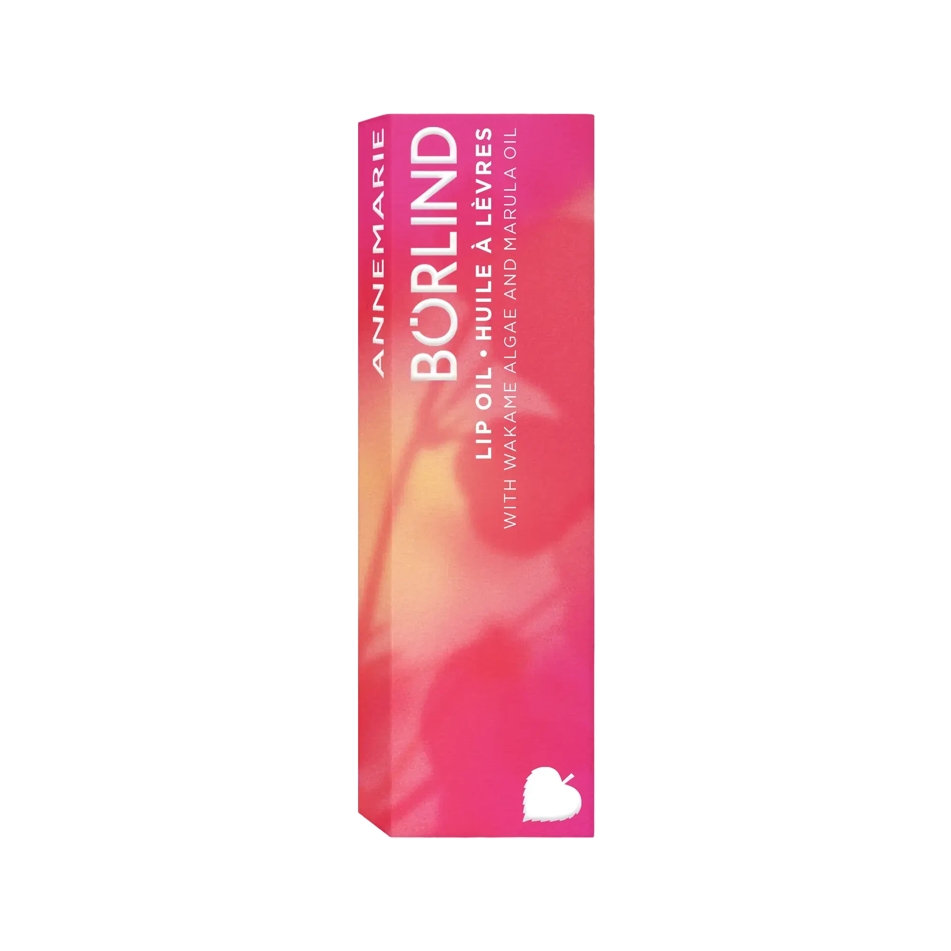 ANNEMARIE BÖRLIND Lip Oil Wild Fuchsia Faltschachtel in dunkelrosa, rot, hellorangenem Batikmuster mit weißer Schrift
