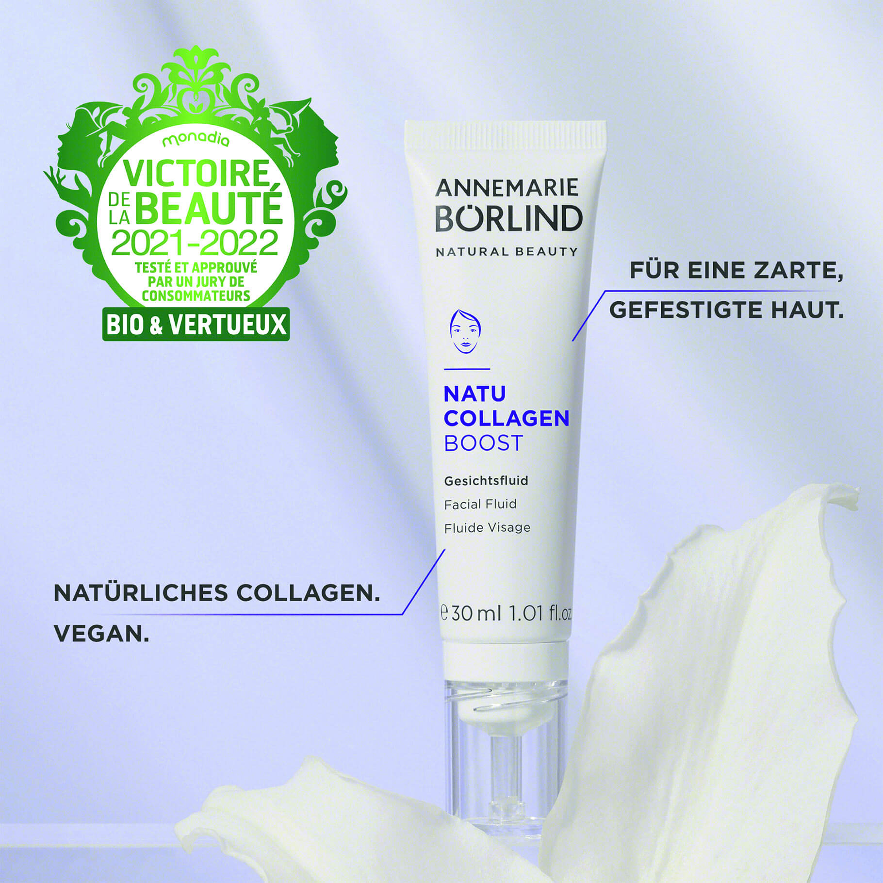ANNEMARIE BÖRLIND NATU COLLAGEN BOOST Gesichtsfluid mit natürlichem Collagen, vegan, für zarte, gefestigte Haut