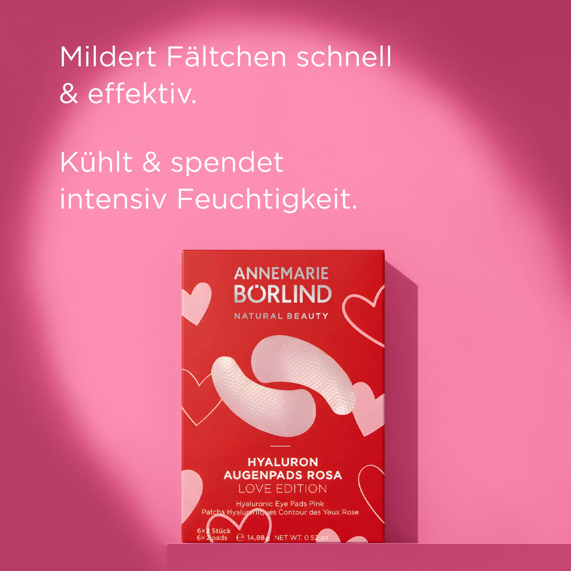 ANNEMARIE BÖRLIND Hyaluron Augenpads Rosa, 6x2 Stück, feuchtigkeitsspendend und kühlend