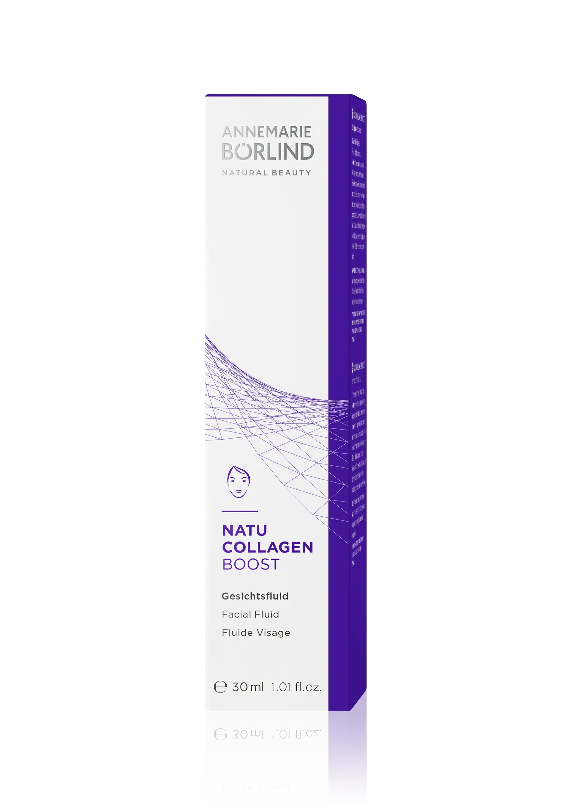 ANNEMARIE BÖRLIND NATU COLLAGEN BOOST Gesichtsfluid 30 ml in weiß-lila Faltschachtel