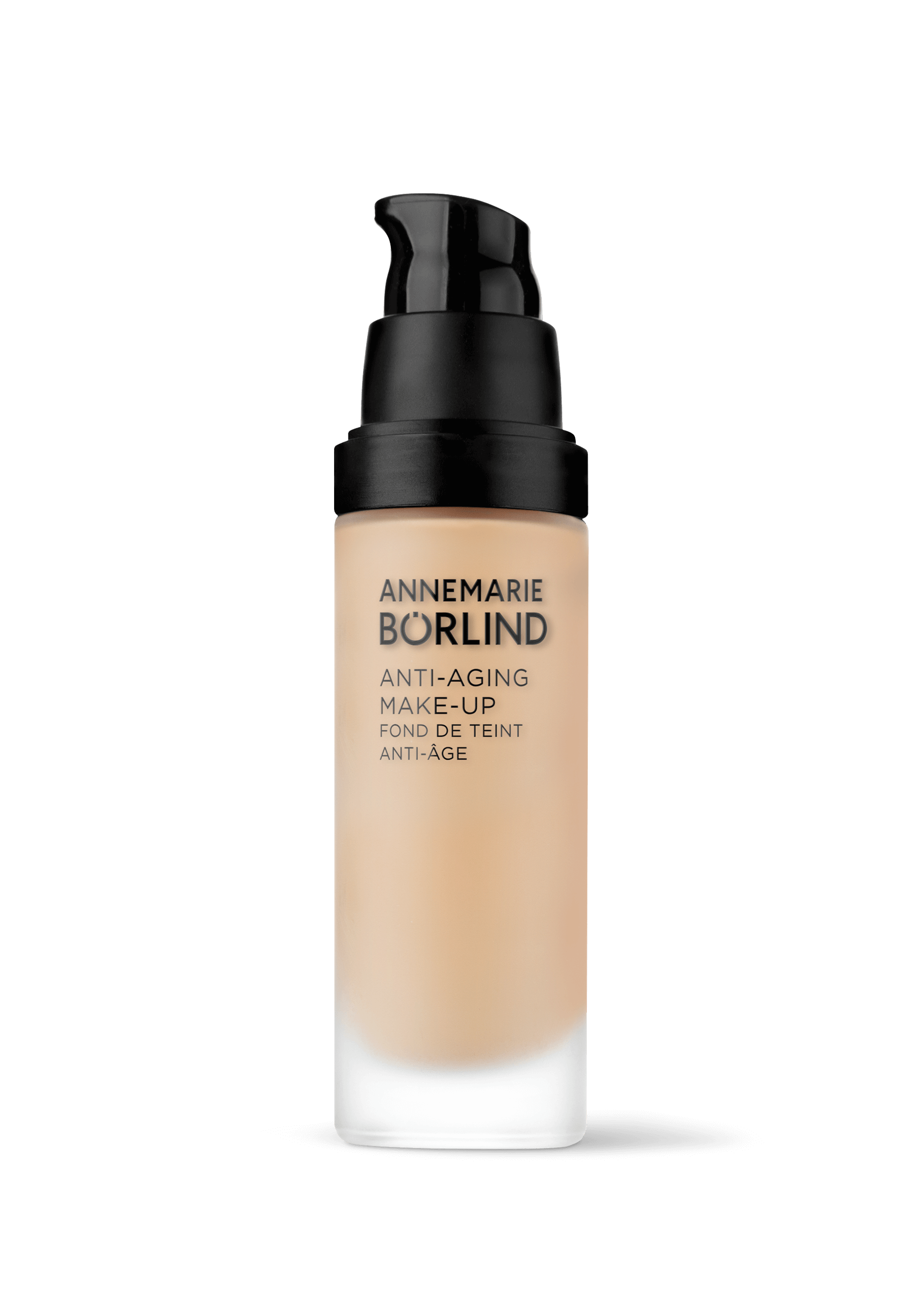 ANNEMARIE BÖRLIND Anti-Aging Make-up in 30-ml-Spender mit schwarzem Pumpverschluss, offen